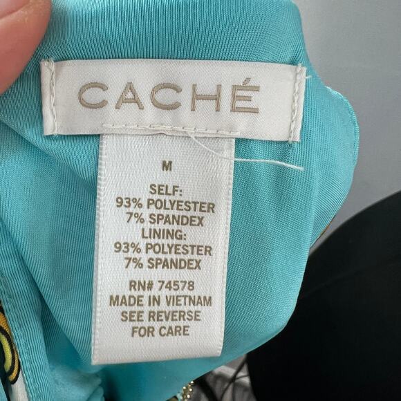 CACHE Womens Baroque Chain Halter Dress Blue Yellow Sleeveless Stretch Size M - Picture 9 of 10